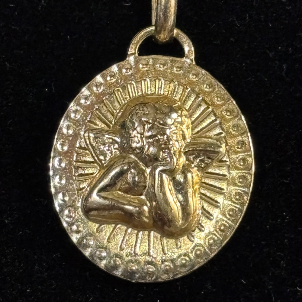 VTG Gold Vermeil 925 Sterling Silver Cherub Angel Medallion Necklace JCM Italy